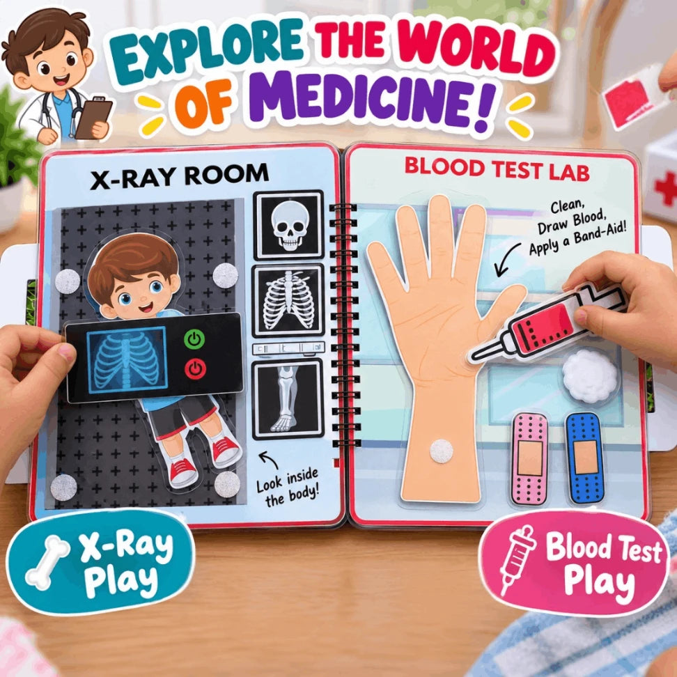 Doctor Suitcase Pretend Play Busy Book for Kids | Interactive Montessori Medical Role Play Activity Book Age 3+
