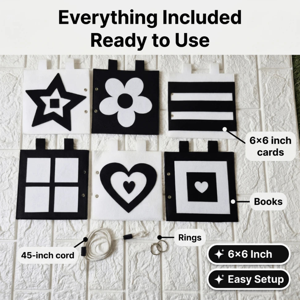 High Contrast Black & White Felt Banner & Book for Newborn Visual Stimulation