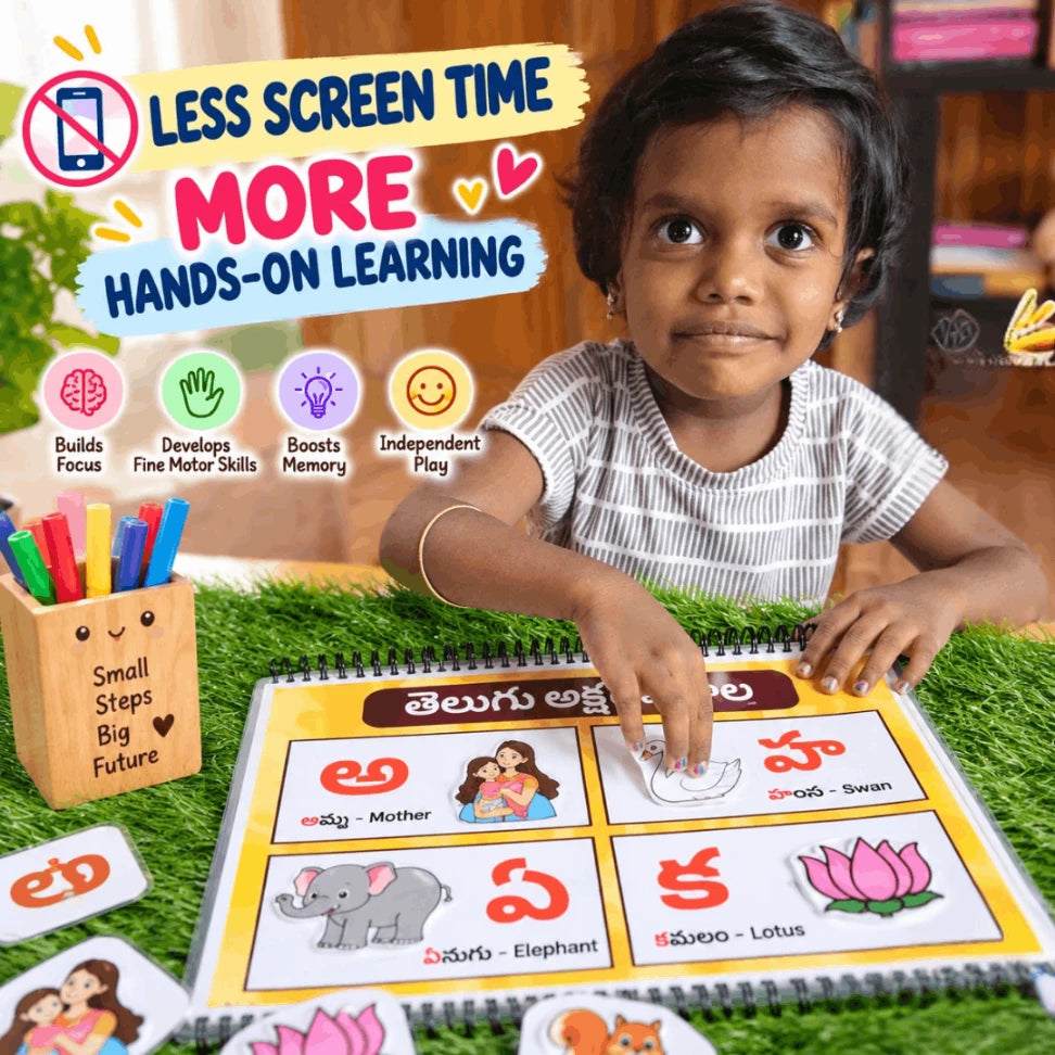 Telugu Aksharamala Busy Book for Kids 2–3.5 Years | Telugu Vowels & Consonants Learning Activity Book