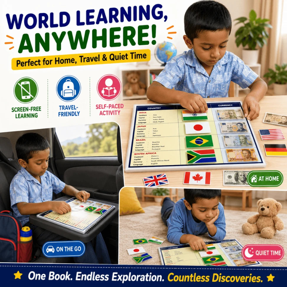 World Flags & Currencies Busy Book for Kids | Learn 40 Countries, Flags & Currencies | Reusable Montessori Activity Book