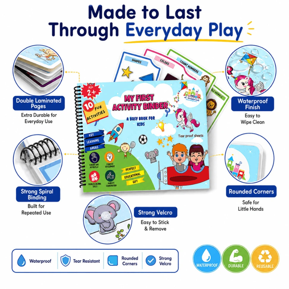 My First Activity Binder – Montessori Busy Book for Toddlers (2–4 Years) | 10 Reusable Learning Activities