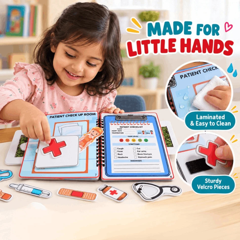 Doctor Suitcase Pretend Play Busy Book for Kids | Interactive Montessori Medical Role Play Activity Book Age 3+