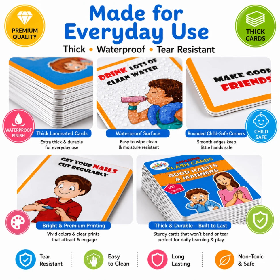 Good Habits & Manners Flashcards for Kids | 50 Laminated Learning Cards | Ages 2–6