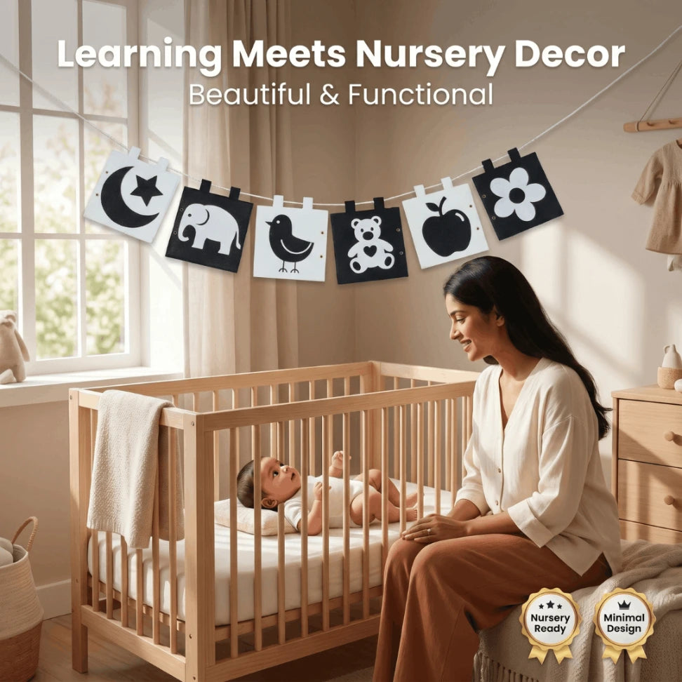 High Contrast Black & White Felt Banner & Book for Newborn Visual Stimulation