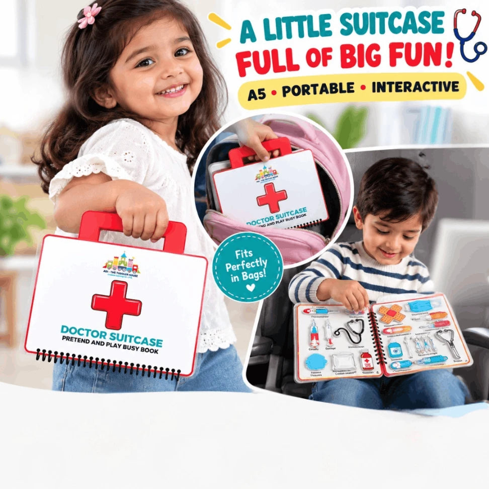 Doctor Suitcase Pretend Play Busy Book for Kids | Interactive Montessori Medical Role Play Activity Book Age 3+
