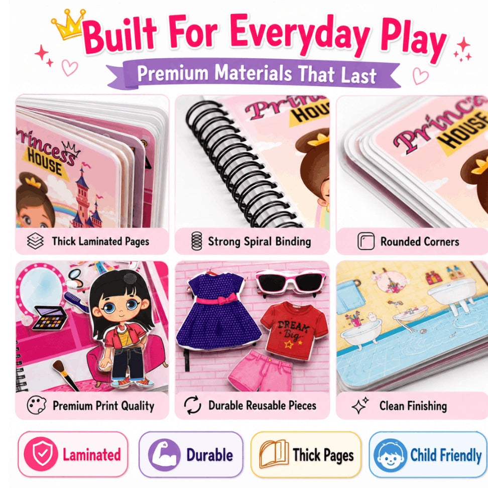 Princess House Pretend & Play Busy Book | Reusable Montessori Activity Book for Kids (3–6 Years)