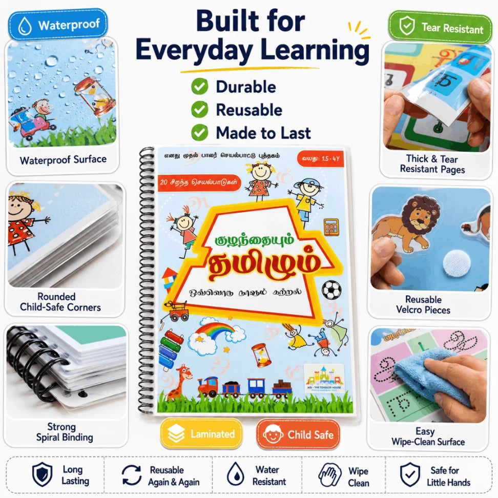 Kulanthaiyum Tamilum Preschool Tamil Activity Book | Reusable Tamil Learning Binder for Kids (Age 2–3.5 Years)