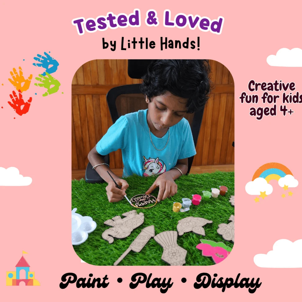 Diwali MDF painting kit with paints and brush