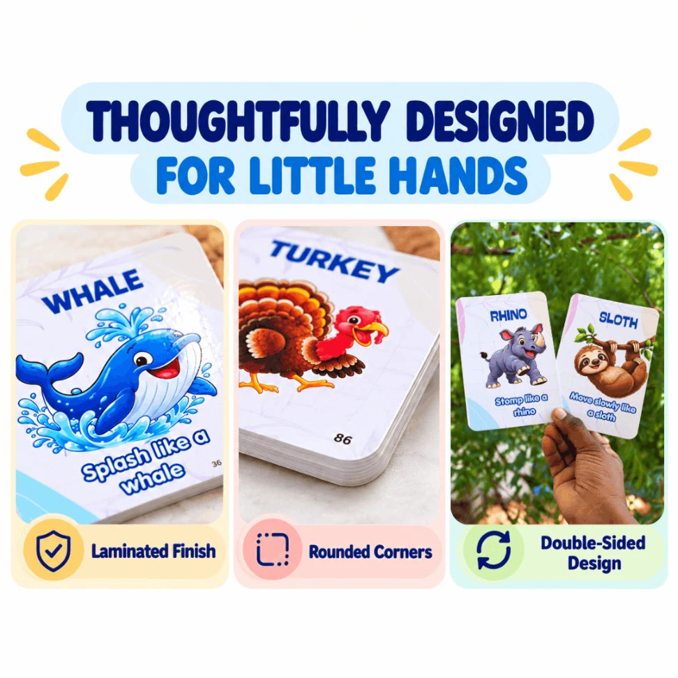 Animal movement cards for kids aged 3–6 years