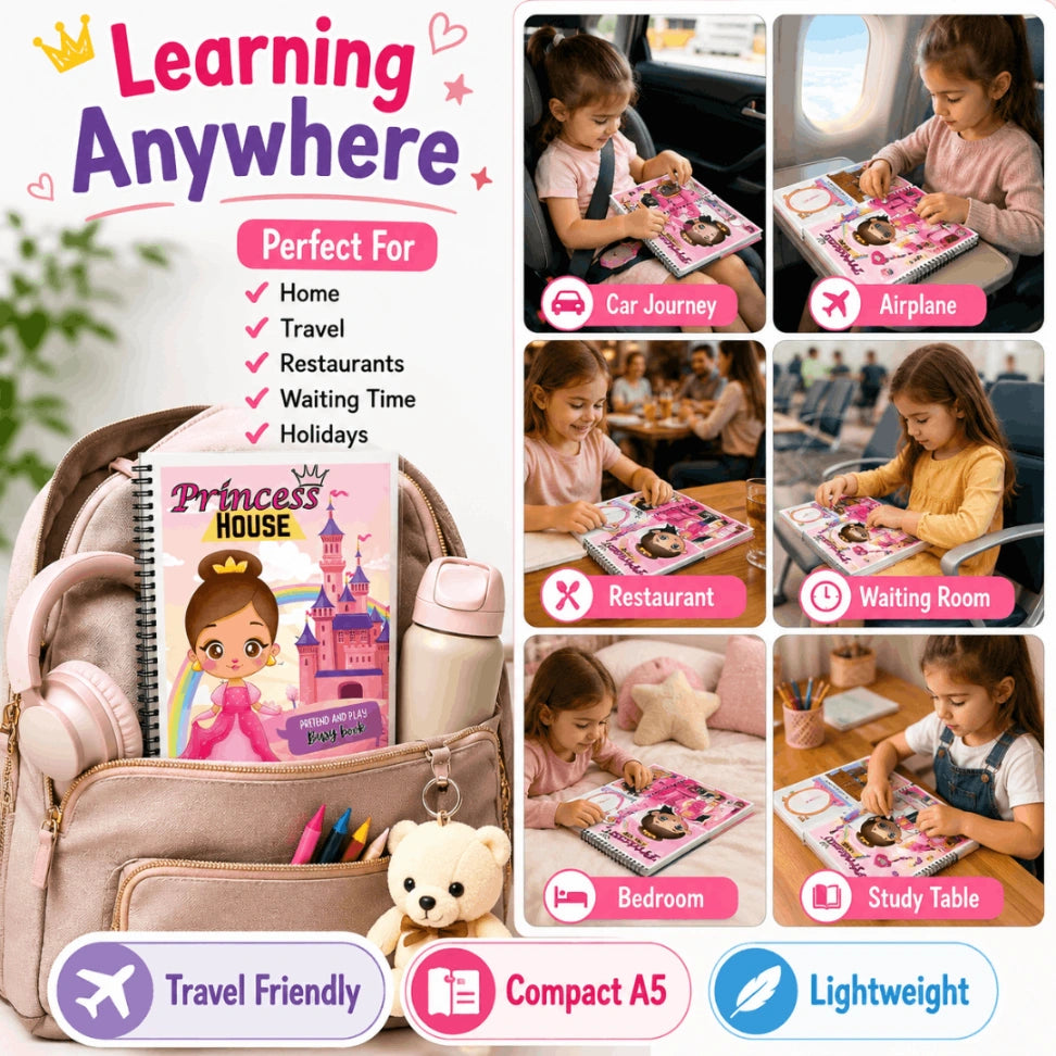 Princess House Pretend & Play Busy Book | Reusable Montessori Activity Book for Kids (3–6 Years)