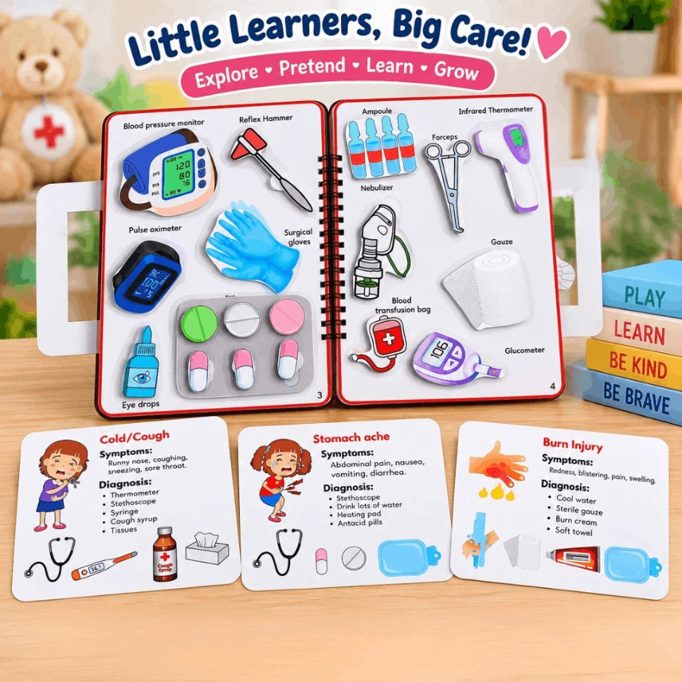 Doctor Suitcase Pretend Play Busy Book for Kids | Interactive Montessori Medical Role Play Activity Book Age 3+