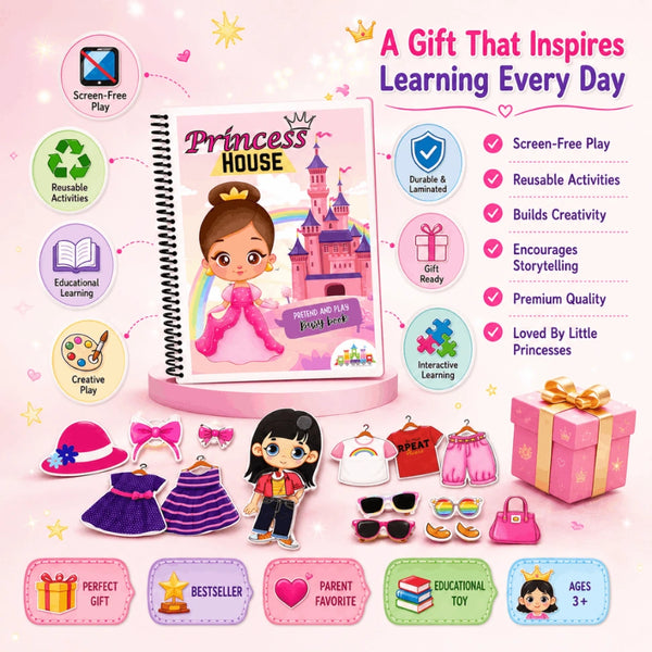 Princess House Pretend & Play Busy Book | Reusable Montessori Activity Book for Kids (3–6 Years)