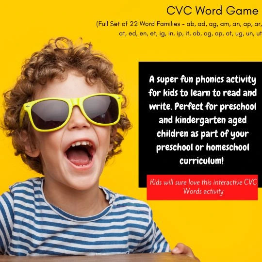 CVC word matching game for kindergarten curriculum