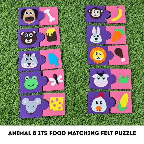 Animal & Food Matching Felt Puzzle for Toddlers | Montessori Learning Toy