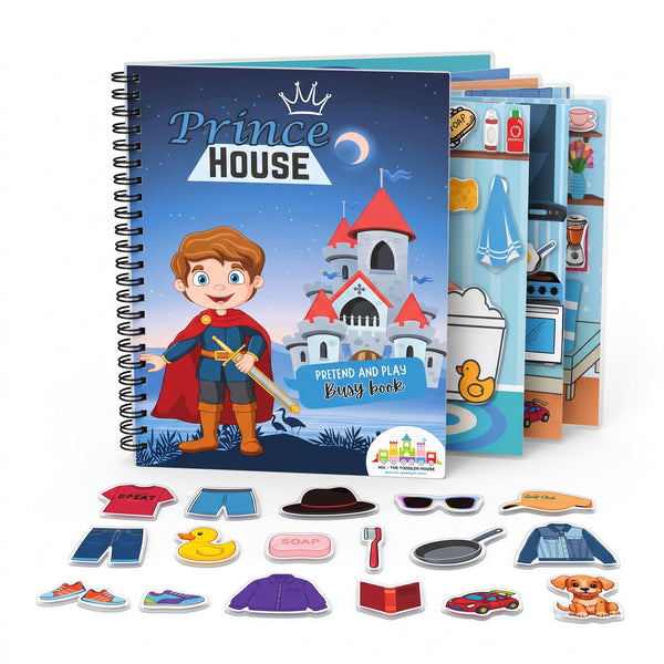 Prince House Pretend & Play Busy Book | Reusable Montessori Activity Book for Kids