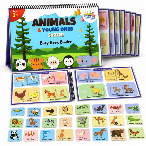 Animals and Their Young Ones Busy Book | Velcro Matching Activity Book for Kids Age 2+