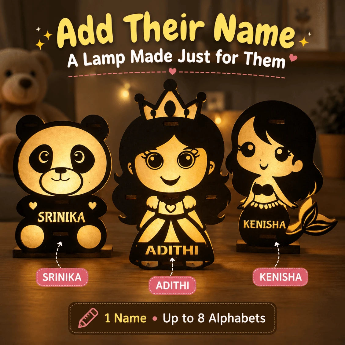 Personalized LED Wooden Name Lamp for Kids | 5 Inch Custom Night Light
