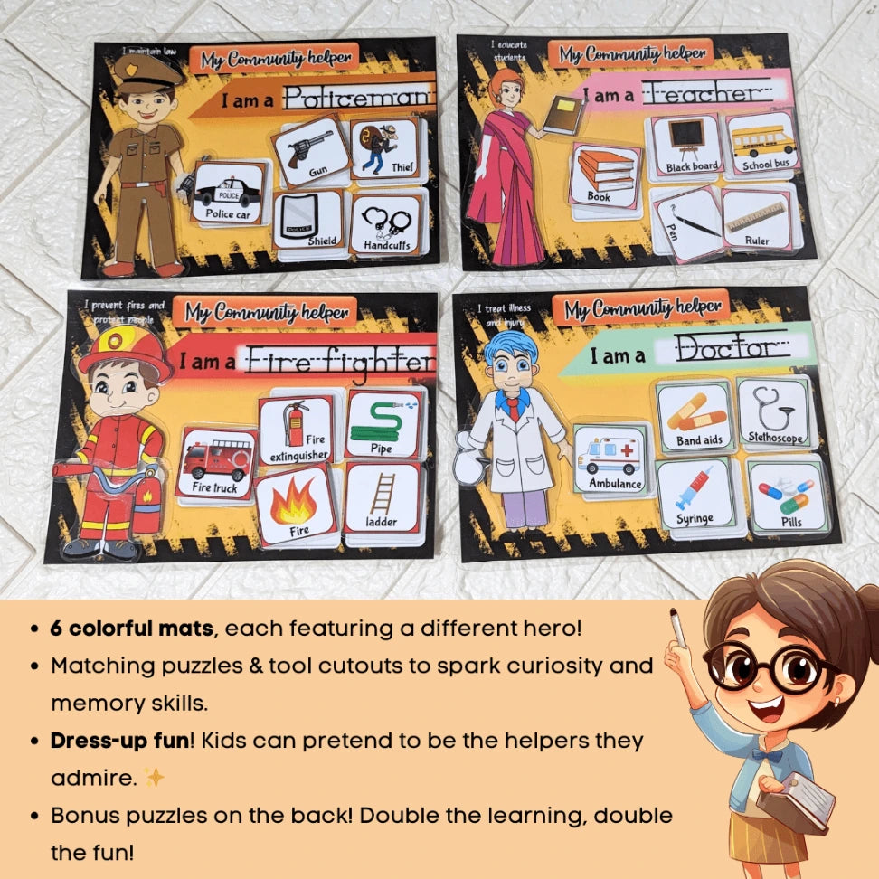 Dress-up community helper mats for preschoolers