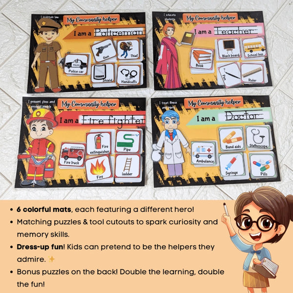Dress-up community helper mats for preschoolers
