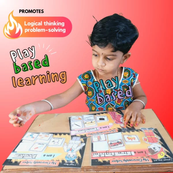 Colorful community helpers mats with tool cutouts