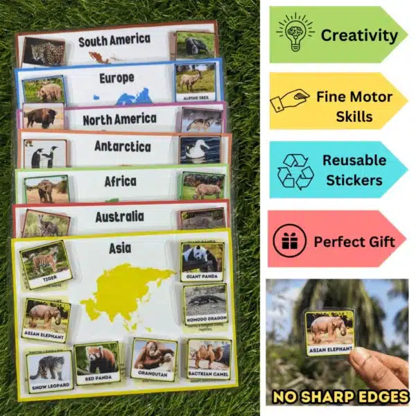 Engaging continent and animal matching game