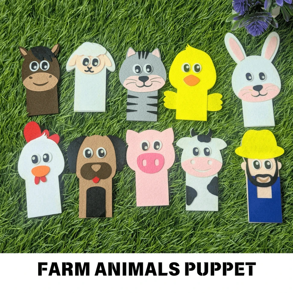 Handmade farm animal finger puppets