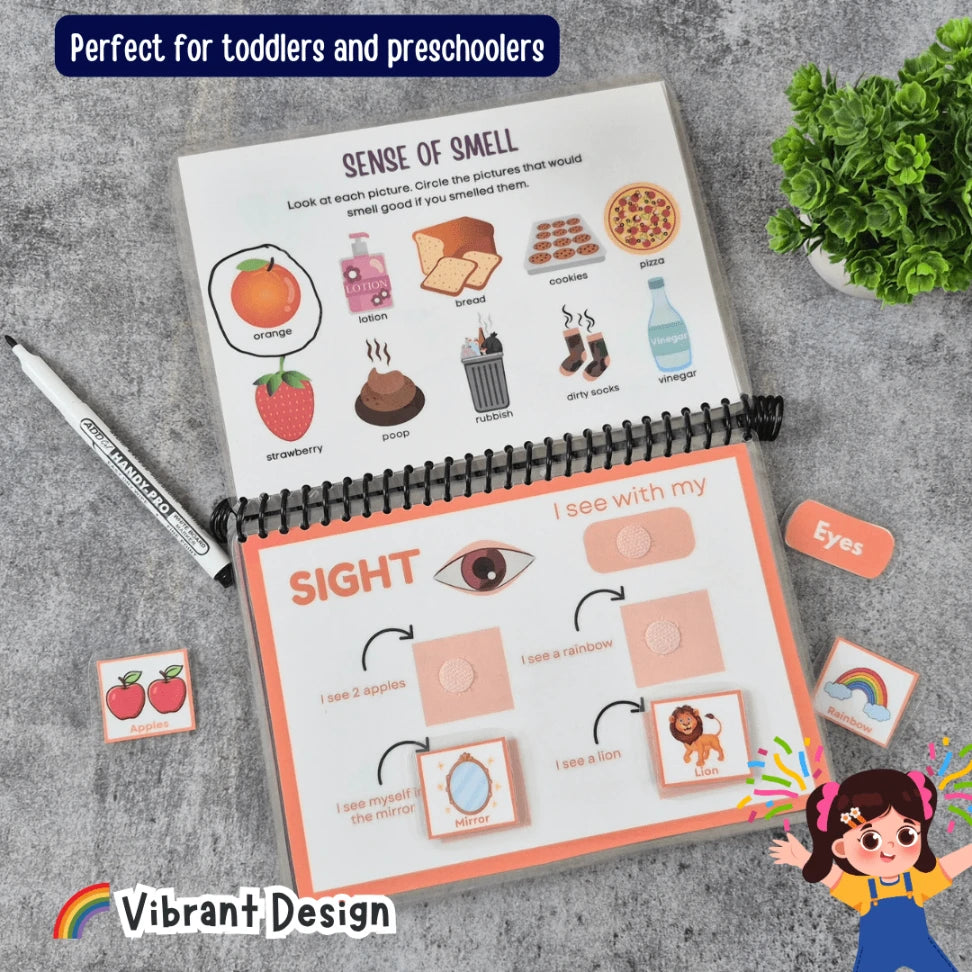Preschool Learning Book - Explore Touch, Smell, Sight, Hearing, and Taste
