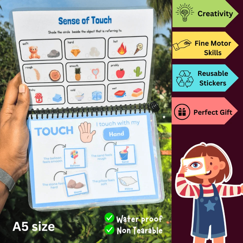 The Toddler House Five Senses Busy Book with Dry Erase Pen and Velcro Pieces