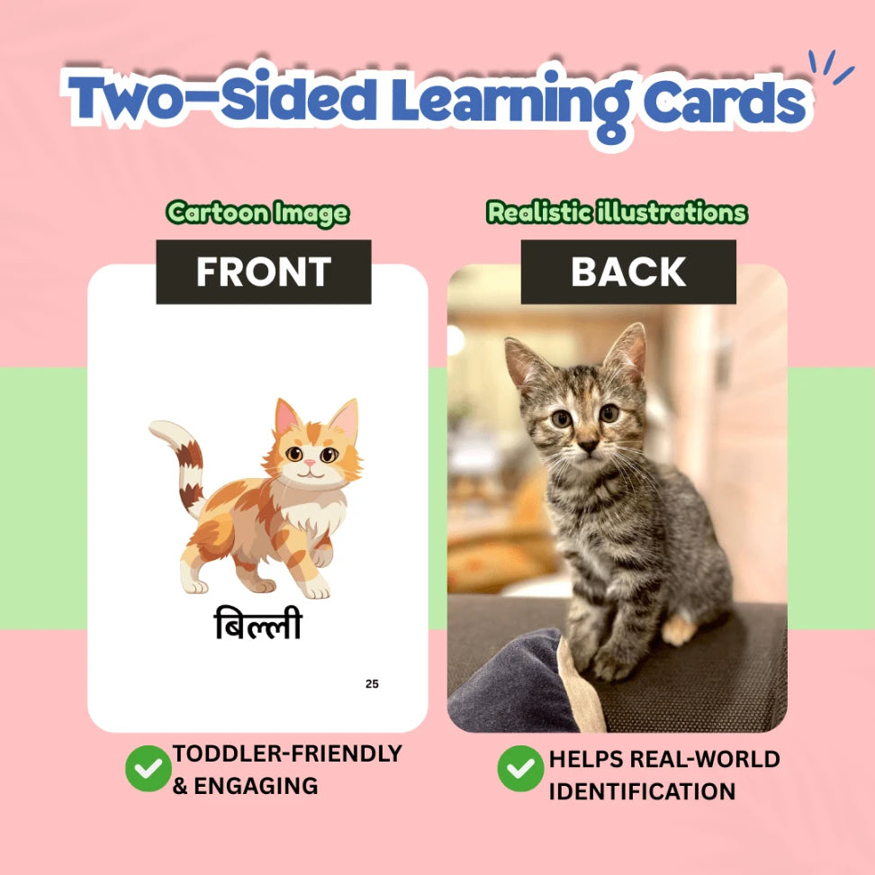montessori hindi animals flash cards