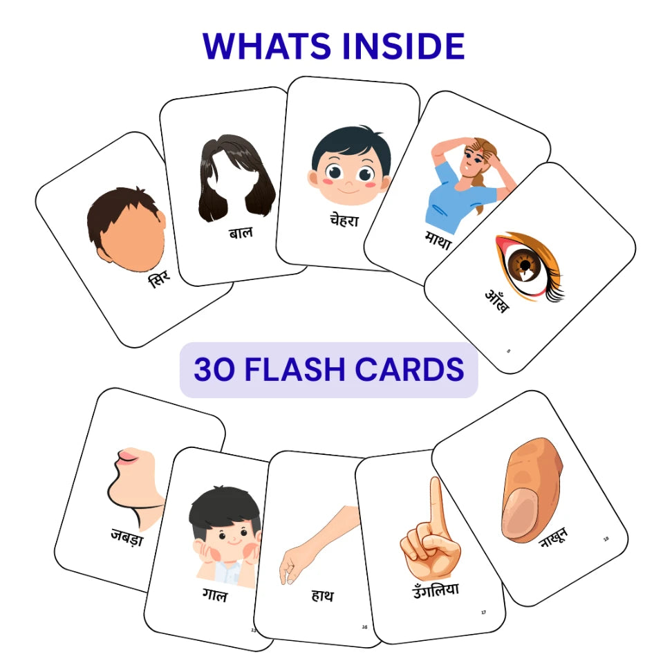 Body Parts Flash Card - Hindi
