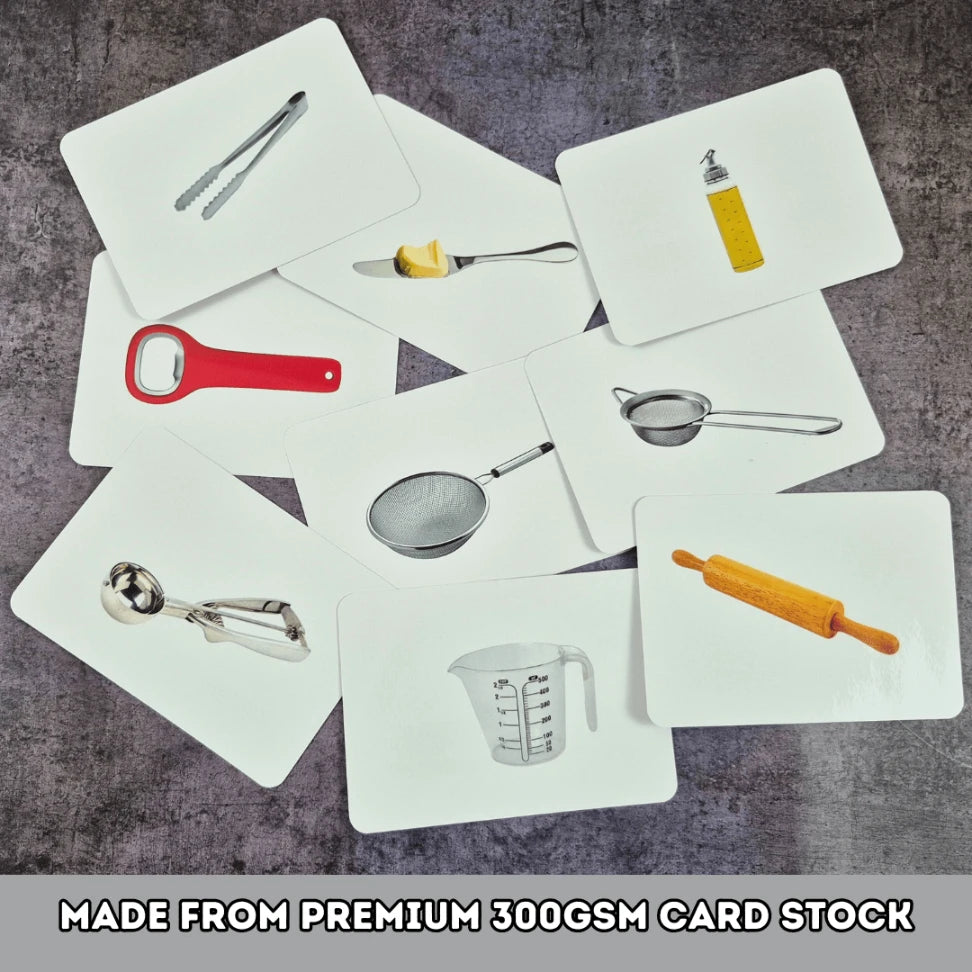 realistic kitchen tools flash cards for babies