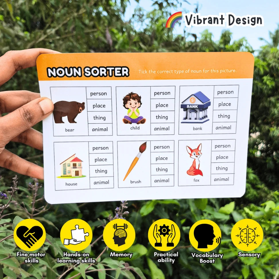 interactive noun learning cards for kindergarten
