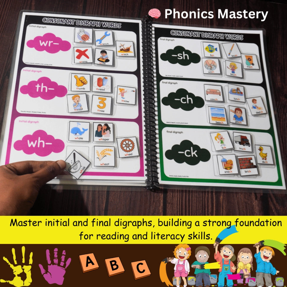 Interactive phonics book with digraph sounds