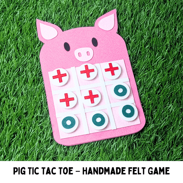 Pig Tic Tac Toe Felt Game for Kids | Handmade Montessori Travel Toy & Screen-Free Activity for Toddlers