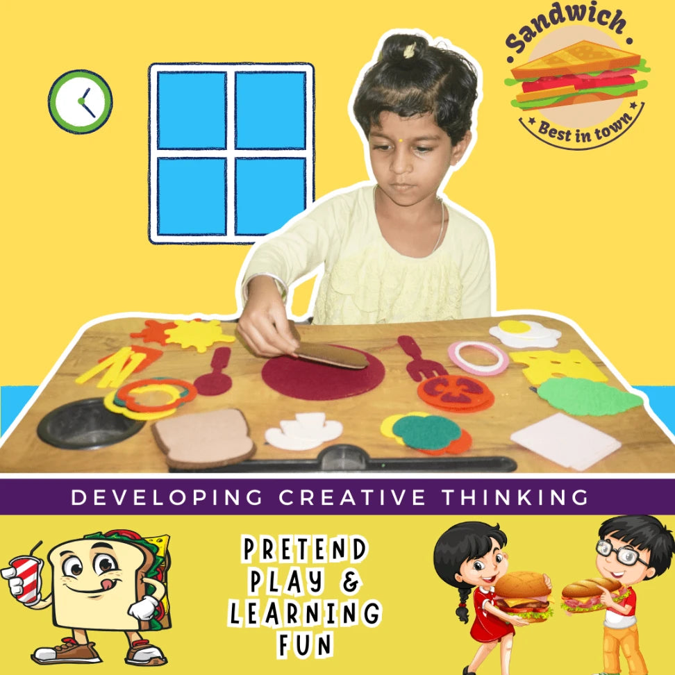 Pretend Play Sandwich Set with Felt Bread, Cheese, Lettuce, and Accessories – Handmade for Kids