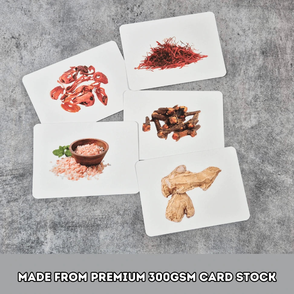 Laminated spice learning cards