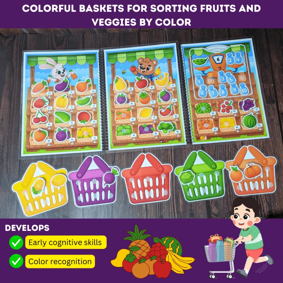 Educational shopping and math skills busy book for toddlers