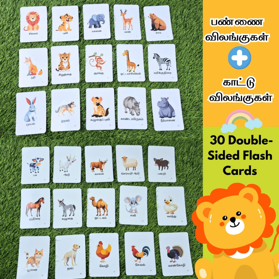 Preschool flash cards with Tamil animal words