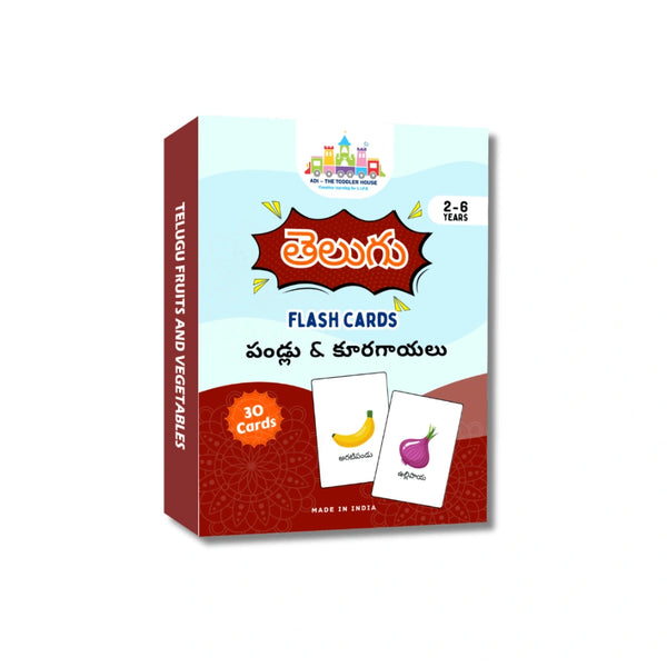 Telugu Fruits & Vegetables Flash Cards for Kids | Montessori Learning Cards (Ages 2–6)