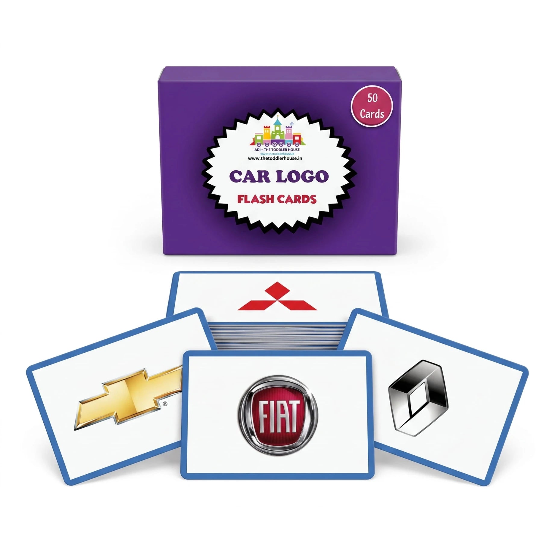 Car Brand Flashcards for Kids | 50 Laminated Car Logo Learning Cards