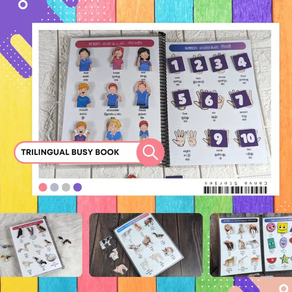 Trilingual Busy book| Tamil – Hindi – English