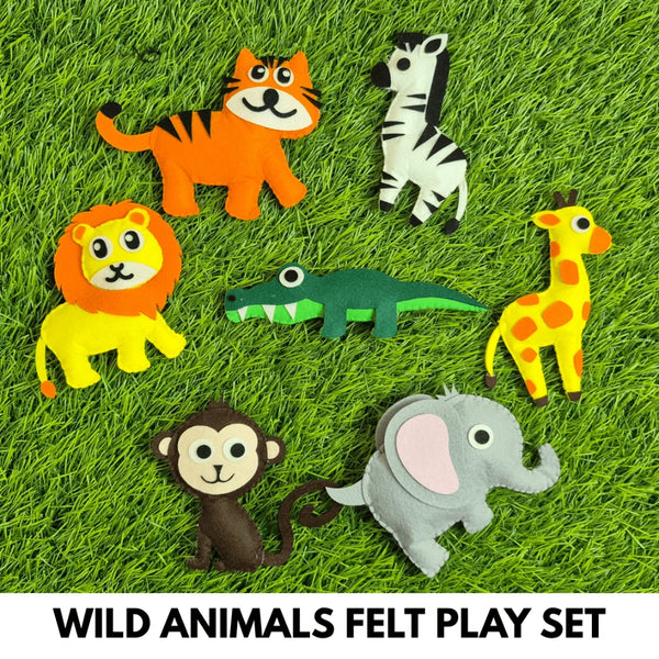 Wild Animals Felt Toy Set for Kids – 7 Jungle Safari Pretend Play Montessori Learning Animals