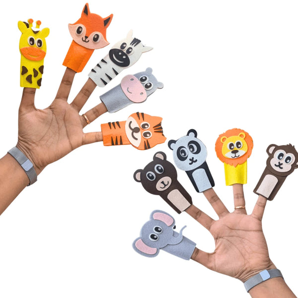 Wild Animals Felt Finger Puppets for Kids | Handmade Montessori Storytelling & Pretend Play Toy