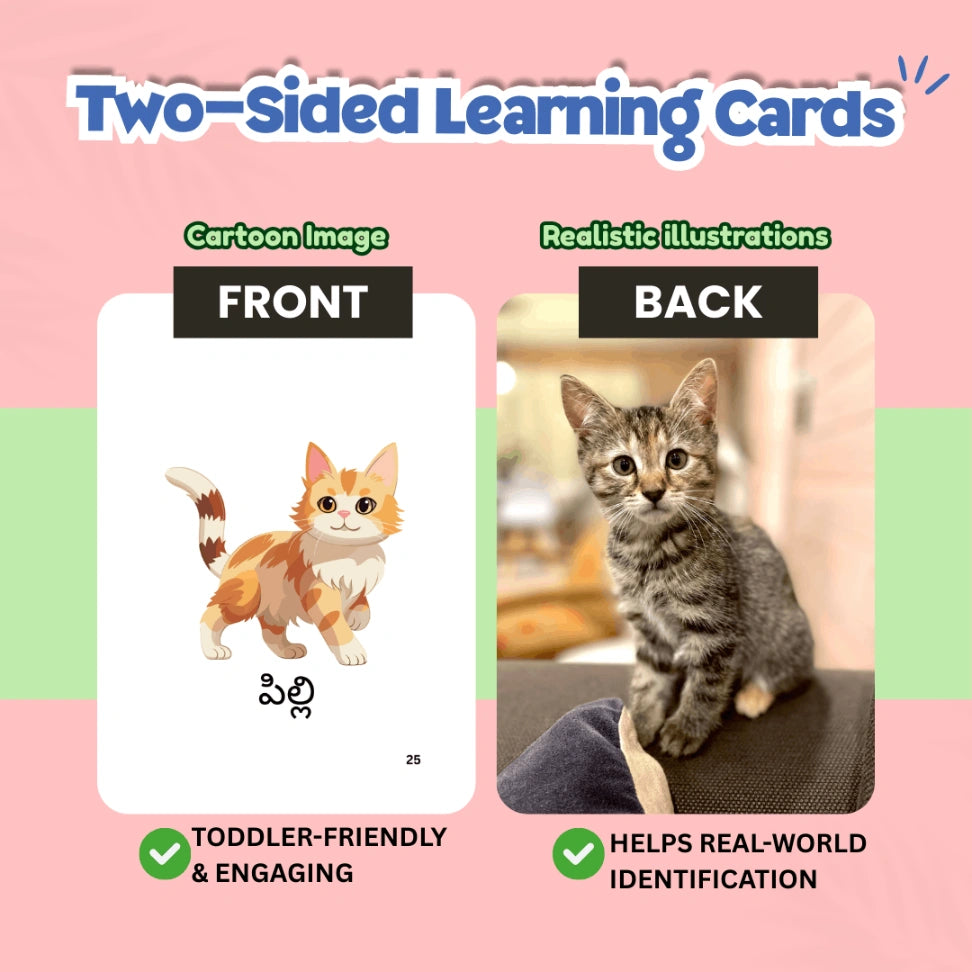 best Telugu animal educational flashcards for kids