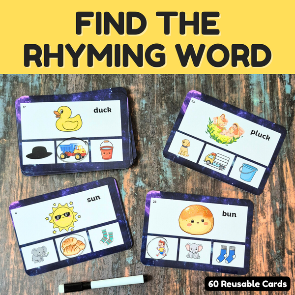 rhyming words learning cards for 3 to 6 year old kids