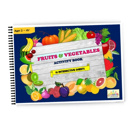 Interactive fruit and vegetable activity book for kids